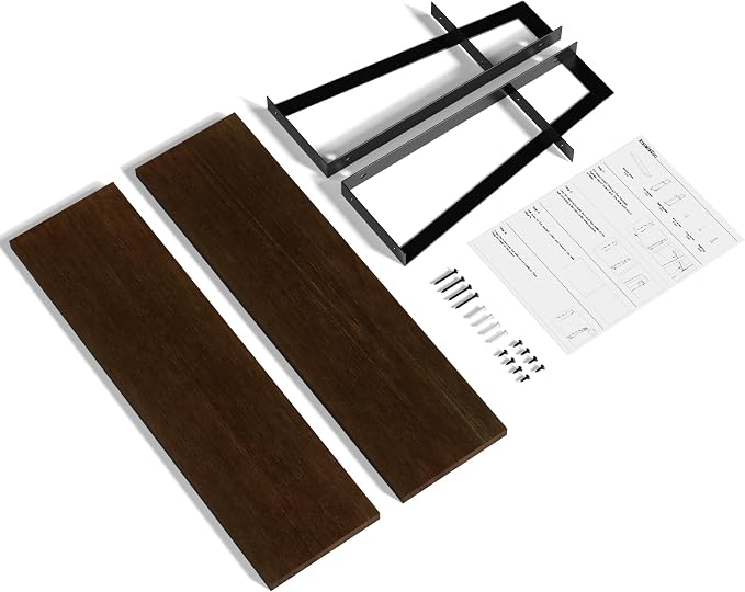 SRIWATANA Floating Wall Shelves, Rustic Wood Shelves Book Shelves Wall Mounted Ideal Room Decor (Dark Walnut)