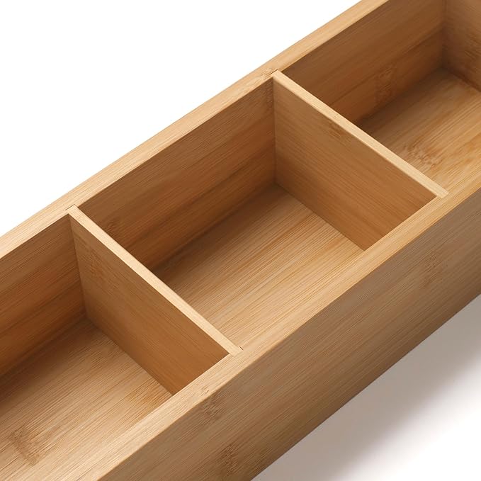 XIMISISE Bamboo Bathroom Basket, Wood Toilet Tank Basket, Wooden Storage Box With 3 Compartments for Bathroom Organizer (14.6 x 4.7 x 3.1 inch)