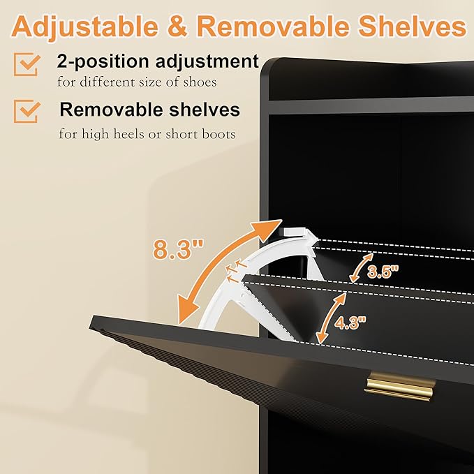 Shoe Cabinet Storage for Entryway: 65" Black Narrow Shoe Organizer Cabinet with 4 Flip Drawers, Modern Hidden Shoes Rack for Front Door Entrance (Black, 4 Drawers)
