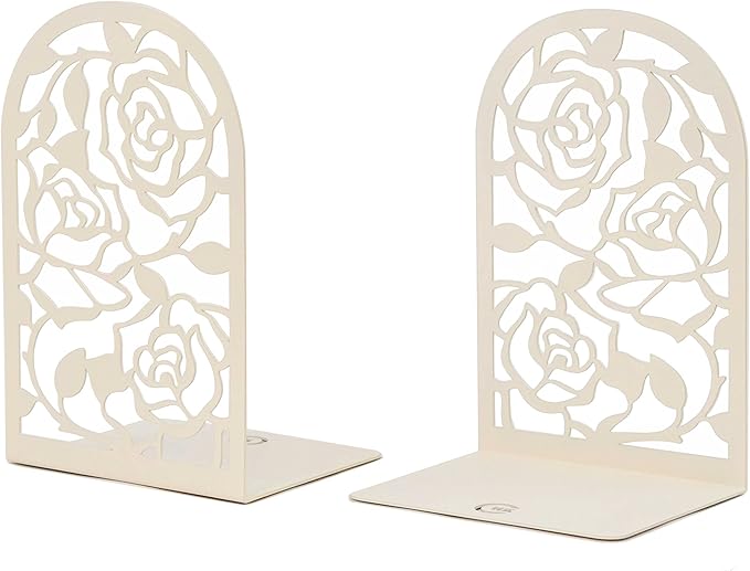 CNK Book Ends, Premium BookEnds for Bookend Shelves, Book Stopper Metal Book Ends for Home Office Heavy Books, Book Shelf Holder, Home Decorative, Book Stoppers, Book Holder (Rose White)