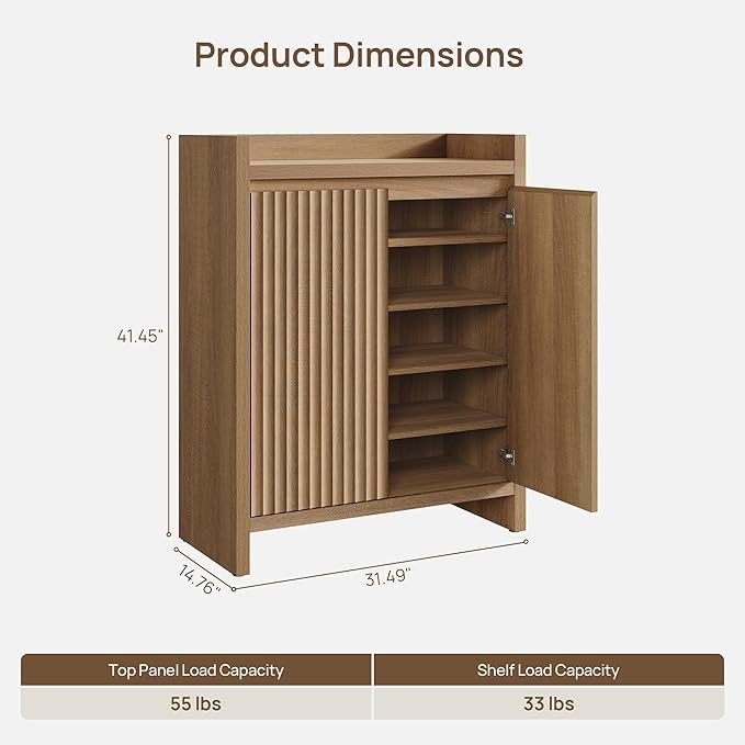 SICOTAS Shoe Cabinet - Fluted Shoe Storage Cabinet for Entryway, 72-Pair Shoes Organizer with Doors & Adjustable Shelves, 3 Pieces Large Shoes Rack Entrance Storage Cabinet for Hallway, Living Room