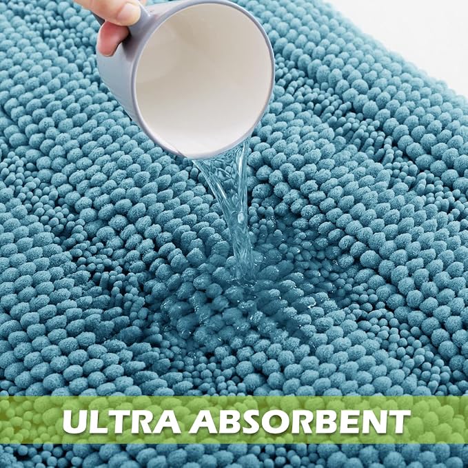 KGORGE Large Bathroom Rugs - Extra Soft Bath Mat Water Absorbent Non-Slip Thick Shaggy Shower Carpet for Tub Kitchen Toilet Door Way, Bluish Green, 60" x 24", 1 Pc