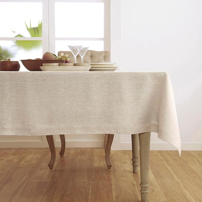Solino Home Linen Tablecloth 60 x 120 Inch - 100% Pure Linen Light Natural Table Cloth for Rectangle Tables - Athena, Machine Washable Tablecloth for Summer