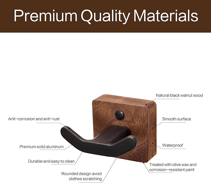 3 Pack Matte Black Wall Coat Hook Rack, Modern Coat Hooks Black Walnut Wood Black Metal Decorative Backpack Hanger Wall Mounted for Hanging Coats, Hats, Bags