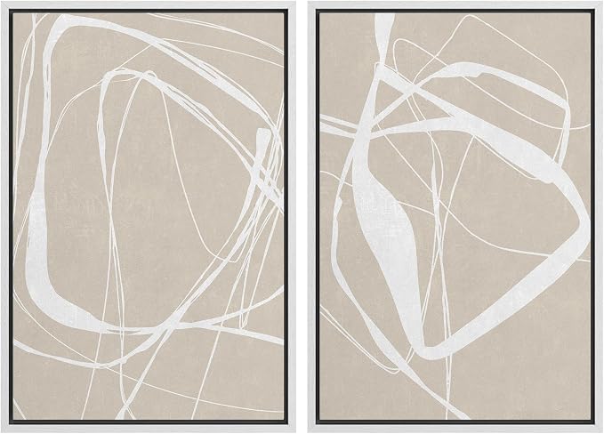 SIGNWIN Framed Canvas Print Wall Art Set Mid-Century Geometric Ring Pattern Abstract Shapes Cozy Neutral Minimalism Decorative Bohemian Relax/Zen for Living Room, Bedroom, Office - 16"x24"x2 White