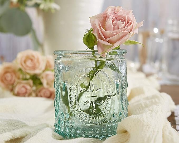 Kate Aspen Tea Light Holder - 24PCS - Vintage Glass Tealight Candle Holders, Perfect Wedding Favor, Bachelorette Favor or Bridal Shower Favor - Blue