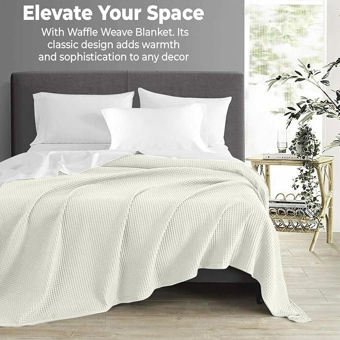 100% Cotton Blankets for Bed - Waffle Weave Blankets for Summer, Lightweight and Breathable Soft Woven Blanket for Spring (Cream, Twin (60" x 90"))