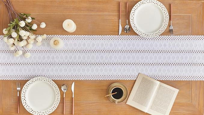 YATOJUZI White Table Runner Pure White Boho Table Runners with Tassels Seasonal Long Table Runner Rustic Farmhouse Table Runners for Christmas Centerpieces Dining Bedroom Kitchen Decor 12x95 Inches