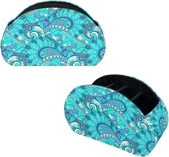 Floral Print Remote Control Holder with 5 Compartments, PU Leather Office Desk Organizers - Couch/TV Cabinet/Bedside Table Accessory - Space Saving Desktop Caddy