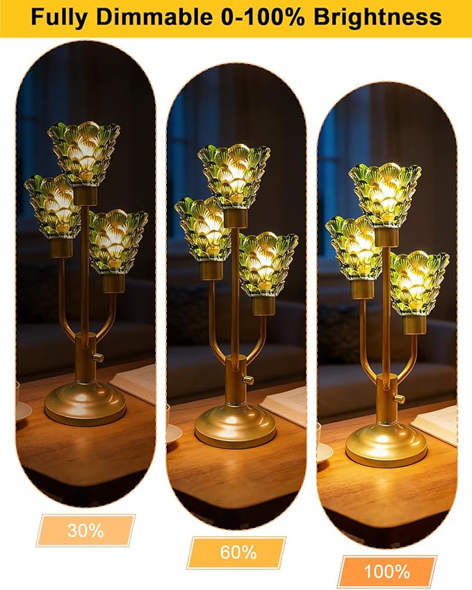 Lightdot Modern Glass Green Table Lamp for Living Room Dimmable Mid Century Gold Desk Lamp with Thickened Shell Glass 3 Bulbs Included 3000K Warmwhite Nightstand Lamp for Bedroom Bedside End Table