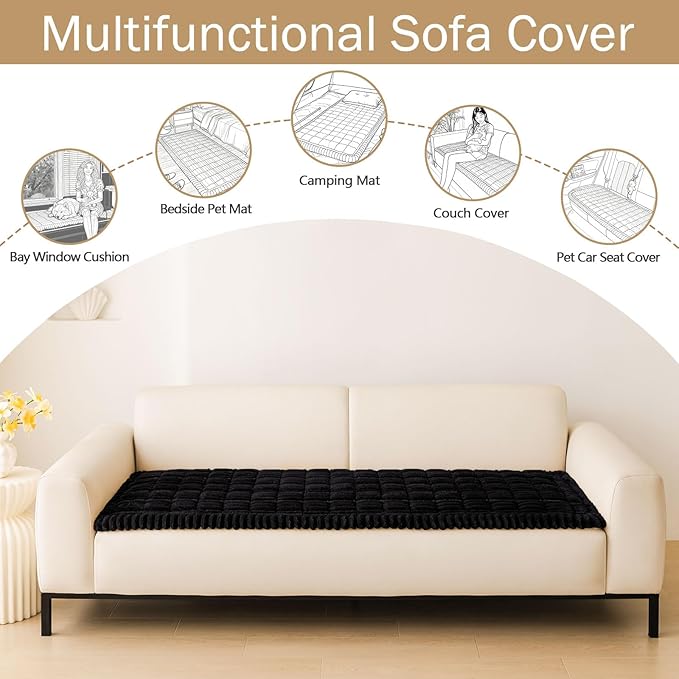hyha Couch Cover for Dogs Washable, Non Slip Thick Flannel Sofa Protector, Pet Friendly Plush Furniture Cover for Sectional Sofa & Loveseat (Black, 35.4" x 35.4")