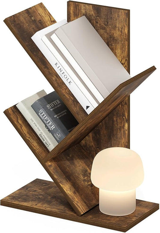 Furinno Tree Book Shelf, 3-Tier Bookshelf with Angled Open Shelf, Tree Bookcase for Room Decor, 8.4 x 15.7 x 21.3, for Organization and Storage, for Living Room, Bedroom, Home Office, Amber Pine | Furinno, Tree Bookshelf, 3-Tier, Floor Standing, Tree B...