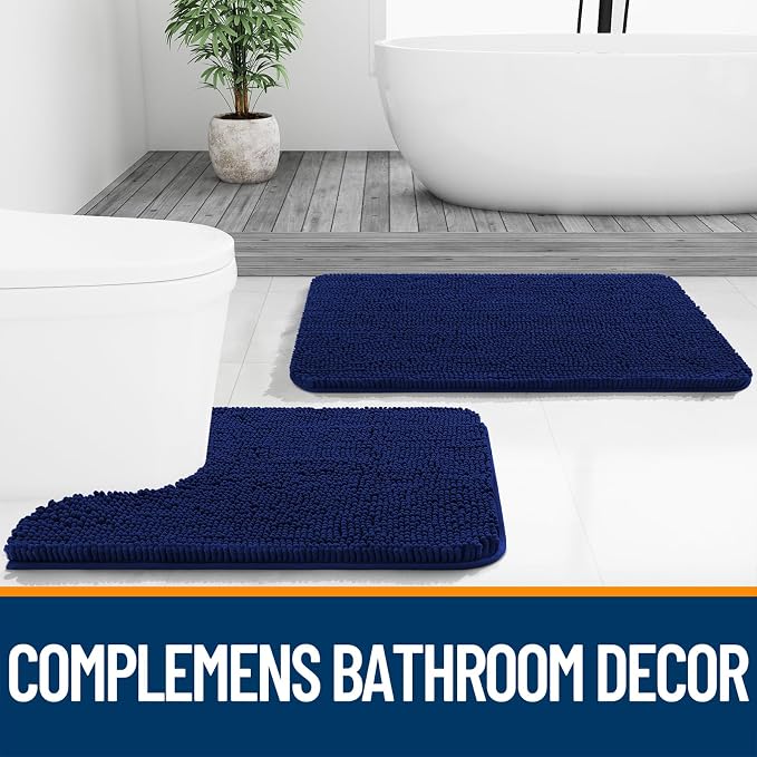 OLANLY Bathroom Runner Rugs 70x24, Extra Soft Absorbent Chenille Bath Rugs, Rubber Backing Quick Dry, Machine Washable Long Bath Mats for Bathroom Floor, Tub and Shower, Home Decor Accessories, Navy