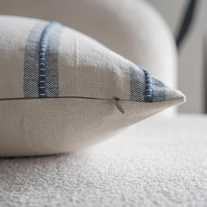 Cethom Boho Lumbar Pillow Covers 14x36 Long, Pack of 1, Blue Striped Decorative Body Pillowcase for Couch Bed, Textured Farmhouse Accent Cushion Covers for Living Room Bedroom Sofa Home Decor