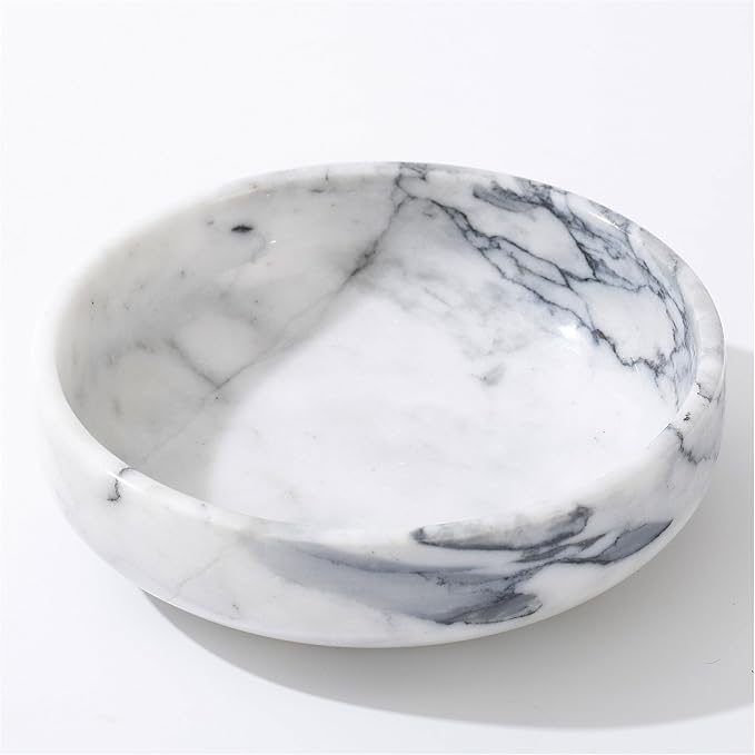 6.7" Decorative Bowl - Natural Marble Key Bowl & Centerpiece (White & Grey)