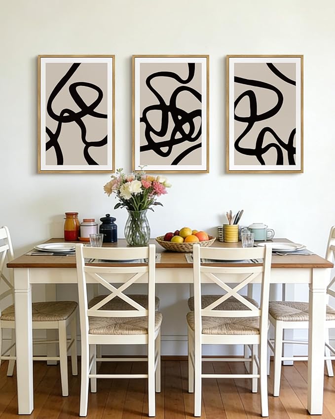 PHOPAGO Black and Gray Abstract Framed Wall Art Large 16x24in Decor Ink Wash Dark Brush Stroke Prints Shapes Illustrations Modern Art Decorative Ready To Hang - Natural Framed