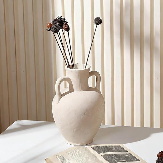 Ceramic Vase Rustic White for Farmhouse, Table Decorative Vase for Home Decor, Nordic Vase for Ofice Hotel Living Room, Shelf, Tabletop Décor (Large 02)
