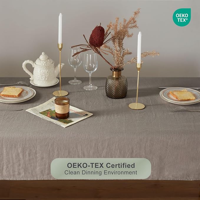 TOSMO 100% French Linen Tablecloth, Washable Farmhouse Rectangle Table Cloth for Kitchen, Dining, Party, Cocktail, Indoor and Outdoor Daily Use(60''x120'',Taupe)