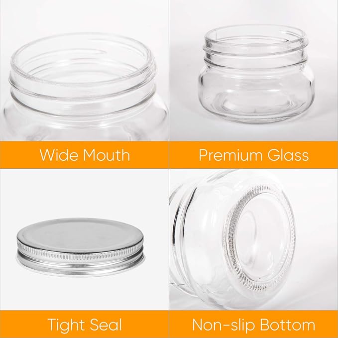 Accguan Mini Mason Jars,glass jar 4OZ With Lids（Silver,Ideal for Jam,Honey,Wedding Favors,Shower Favors,40 PACK