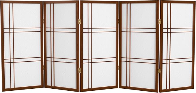 3 ft. Short Double Cross Shoji Screen - Walnut - 5 Panels