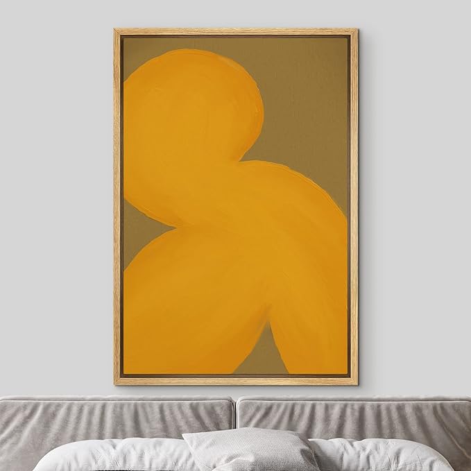 MUDECOR Framed Canvas Print Wall Art Geometric Mid-Century Yellow Polygon Abstract Shapes Illustrations Minimalism Decorative Bohemian Colorful Zen for Living Room, Bedroom, Office - 16"x24" Natural