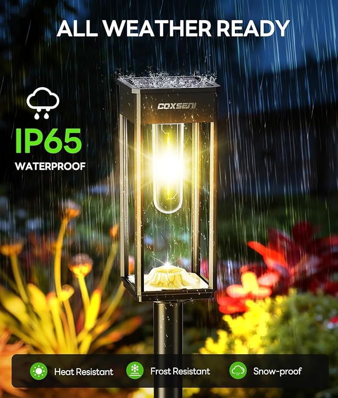 COXSENI Solar Pathway Lights Outdoor IP65 Waterproof, 6 Pack 3000K LED Auto On/Off Walkway Landscape Light for Yard Lawn Garden Patio Driveway Outside Decor, Warm White