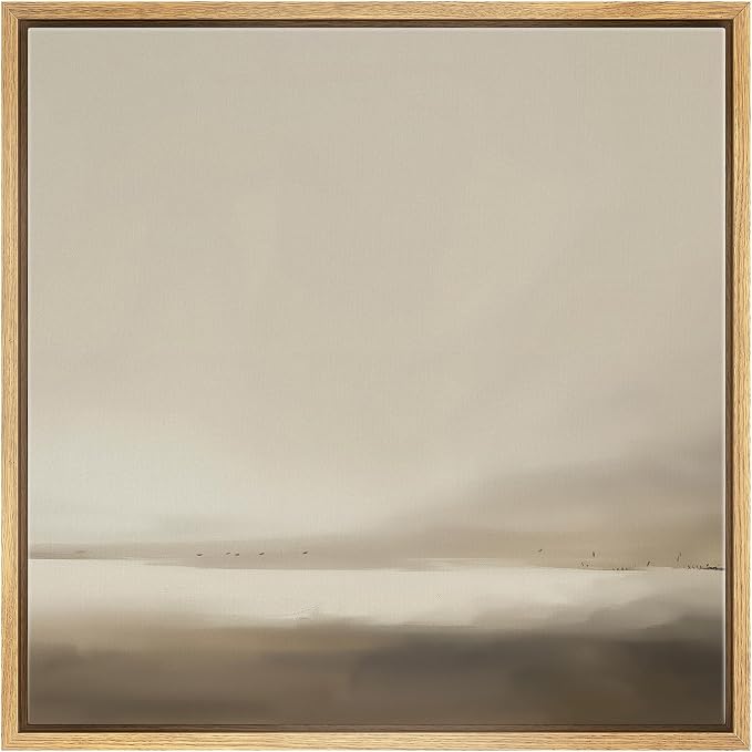 SIGNWIN Framed Canvas Print Wall Art Abstract Horizon Painting in Beige and Brown Tones Illustrations Modern Art Decorative Minimal Calm/Zen for Living Room, Bedroom, Office - 24"x24" Natural