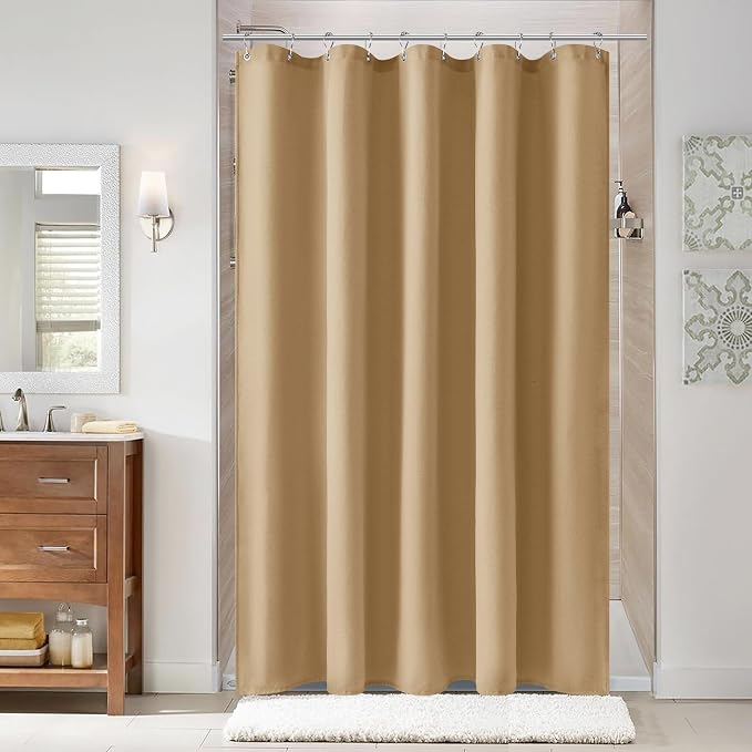 Naturoom Gold Yellow 54 Inch Shower Curtain - Stall Narrow Half Linen Ultra Thick Fabric Shower Curtain Set with Hooks, Boho Farmhouse Rustic RV Camper Bath Curtains for Bathroom, 54x78