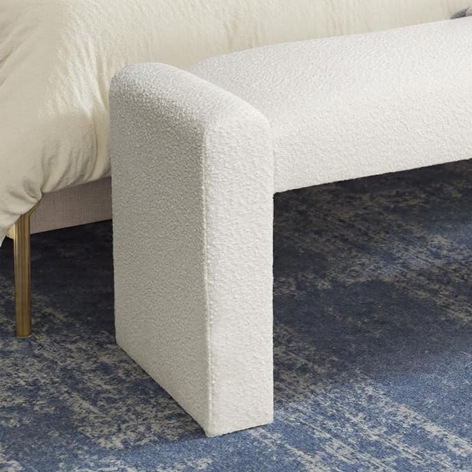 SIMTONAL 47" End of Bed Bench, Modern Fabric Upholstered Entryway Bench, Footrest Stool Accent Bench with Solid Wood Frame for Bedroom Living Room, White