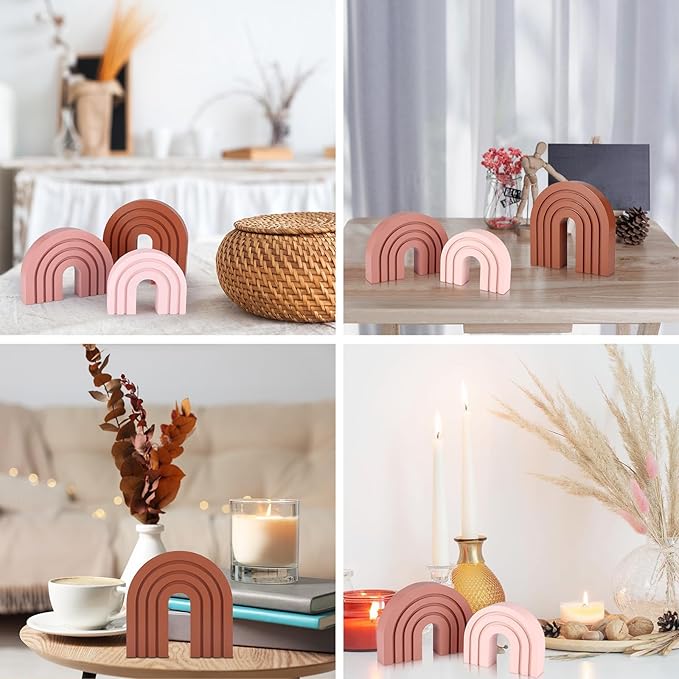 Set of 3 Pink Boho Shelf Decor Wood Arch Rainbow Room Decor Modern Wooden Arch Decoration for Shelf Table Mantel Book Ends Living Room Office Nursery Home Aesthetic Decorations