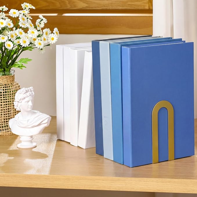 Chunful 6 Pcs Gold Book Ends for Shelves Decorative Small Modern Metal Bookends Book Shelf Organizer Minimalist Design Stopper to Hold Books for Home Office(5.5 * 3.75 * 2.25inch)