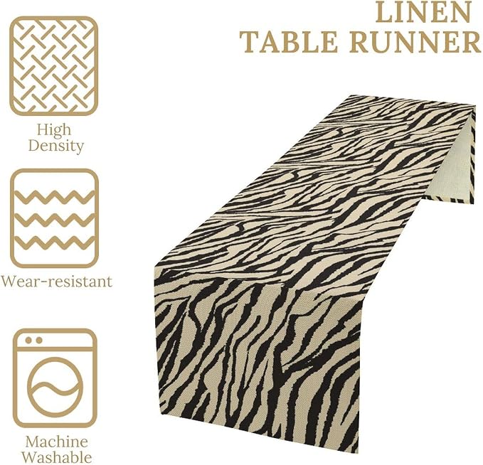 Fur Table Runner,Animal Zebra Skin Texture Pattern Table Runner for Coffee Table Dining Room Table Bedroom Party Holiday Decor 13x60inch