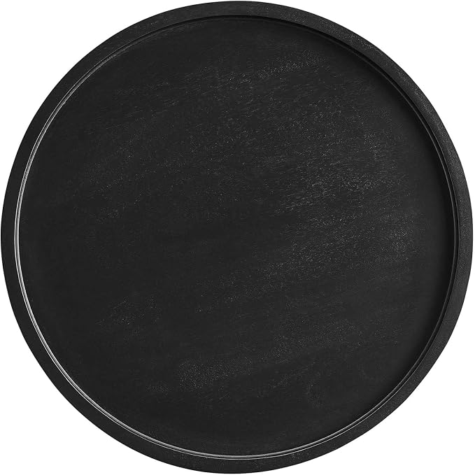 Modway Chiro Solid Wood Side Table in Black with Tray Top - Mid-Century Modern Round Accent Table - Small Bedside Table with Tapered Legs - Living Room End Table
