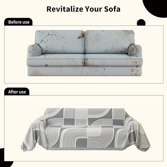 WEYOND Boho Couch Cover Sofa Covers Washable, Chenille Couch Covers for 3 Cushion Couch Sofa Pet Friendly, Bohemian Sofa Slipcovers for Sectional Sofa, Loveseat, 2 3 4 Seater (71" x 134", Grey)