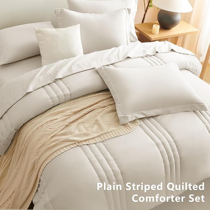 CozyLux Twin XL Size Comforter Sets - 5 Piece Bed in a Bag Beige Comforter Set with Sheets Luxury Bed Set All Seasons, Soft Bedding Set with Down Alternative Comforter, Sheets, Pillowcase & Sham