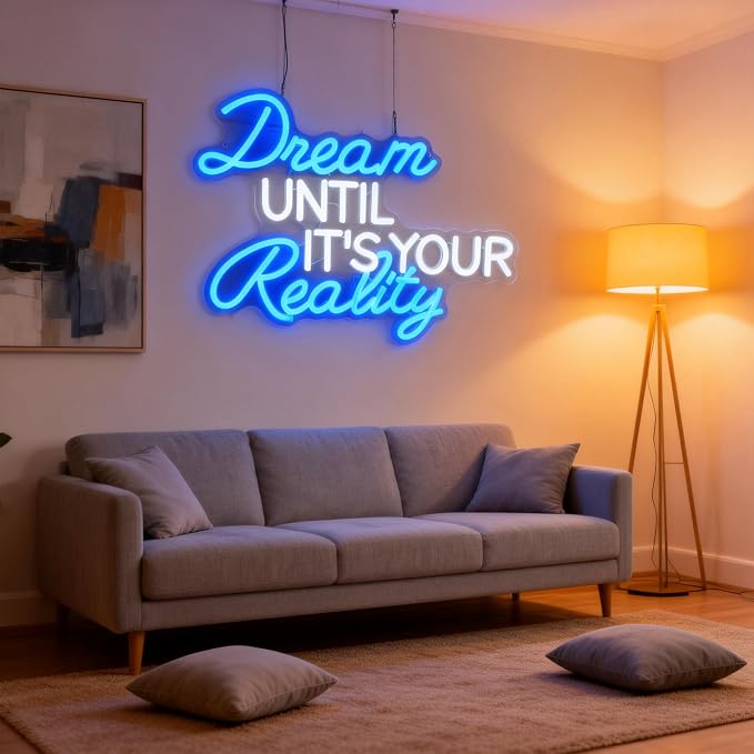 Dream Until Its Your Reality Neon Sign,16.9x12.6in 5V USB Decorfor Wall Decor, USB Powered Switch Neon Lights lighting adjustable for Office Room, Gym Room, Man Cave, Gamer Room,Classroom Decor