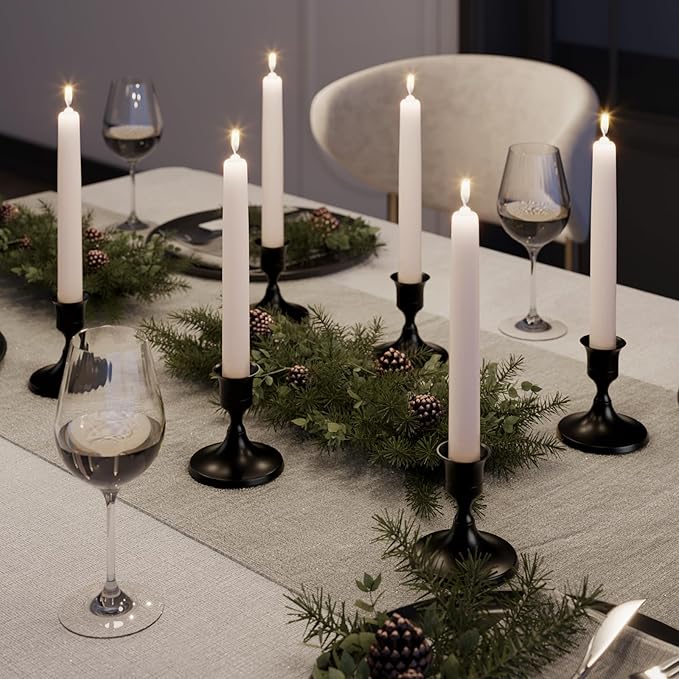 zeochyni 12 PCS Black Taper Candle Holders Bulk, Vintage Candlestick Holders Bulk for Dinner Room Table Centerpiece or Mantel Wedding Party Decor