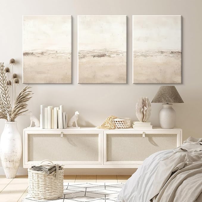 Baccone Beige Abstract Wall Art Set of 3 Neutral Canvas Wall Art Prints Boho Abstract Picture Modern Abstract Art Wall Decor Minimalist Artwork for Living Room Bedroom Decor 24x36 Inch Wrapped Canvas