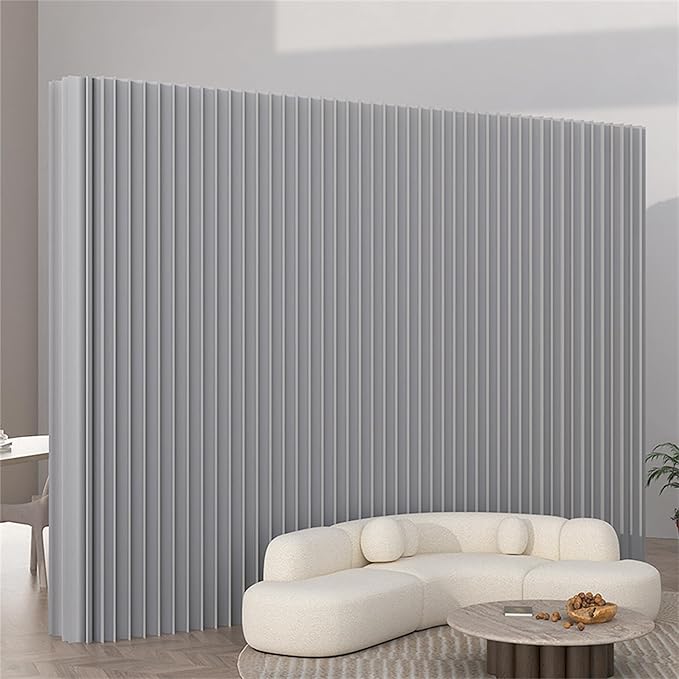 Portable Paper Room Divider Wall, Enterprise Office Retractable Temporary Partition Wall, Indoor Folding Rooling Privacy Screen for Room Separation, Grey