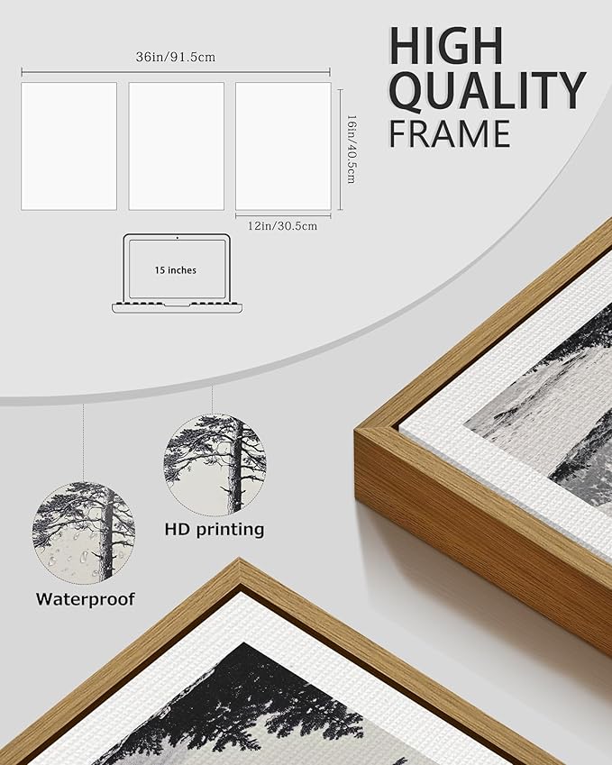 PHOPAGO Vintage Antique Tree Framed Wall Art Black and White Retro Forest Wall Decor Nature Wilderness Sketch Paints Modern Decor - 12x16in Natural Framed