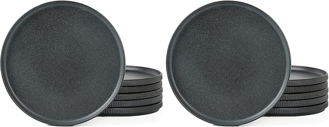 famiware Star Salad Plates for 6, 8 inches Plate Set, Stoneware Dinnerware, Small Dinner Plates for Dessert, Salad, Appetizer, Matte Dark Charcoal (Full Glaze) (Pack of 2)