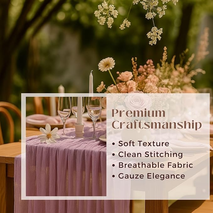 3 Pack Lilac 10FT Purple Cheesecloth Table Runner –120 Inch Boho Gauze Table Runners for Spring Wedding, Birthday, Fairy Garden Bridal Shower Decor