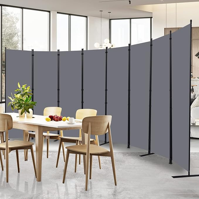 Room Divider and Folding Privacy Screens, Wide Room Divider Wall Screen for Room Separtition, Partition Room Dividers Fabric Panel Wall Dividers Freestanding for Office (Dark Grey, 8 Panel-176 inch)