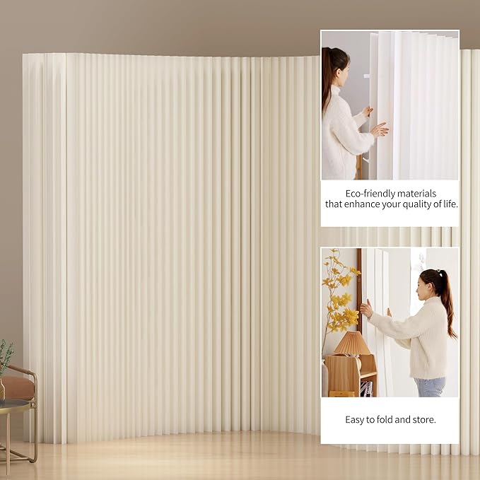 Folding Paper Room Divider, Portable Privacy Screen Partition Wall for Dorm Studio Office Dressing Room Beauty Salon (Grey, L118 x W17 x H95in/L9.8 x W1.4 x H7.9ft)