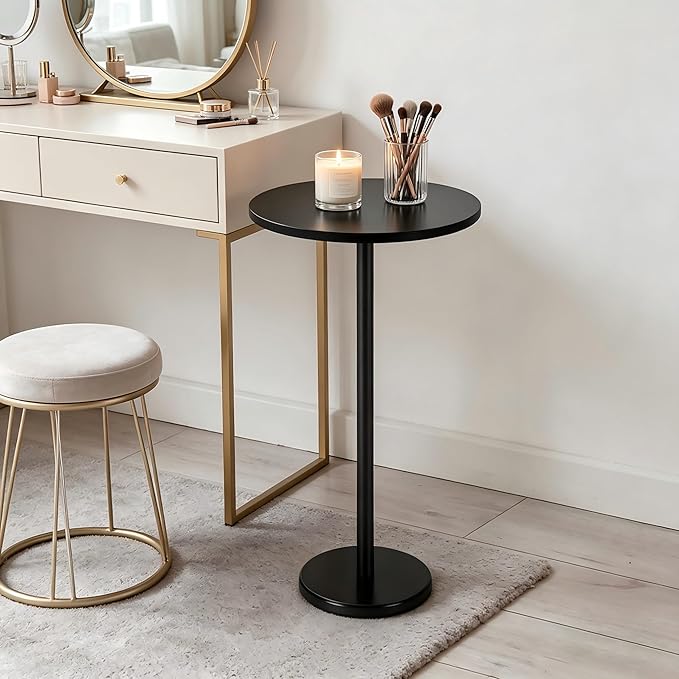 smusei Drink Tables for Small Spaces Pedestal Side Table with Marble Base Small Round Side Table Black Coffee Table for Sofa Couch Chair Patio, Black