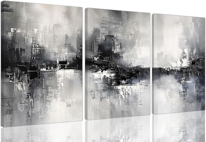 Dytila 3 Piece Large Black And White Abstract Canvas Wall Art for Living Room, Black And Grey Wall Decor, Modern Minimalist Art Print Pictures, Home Artwork - Dining Room Office Framed 12x16 Inch