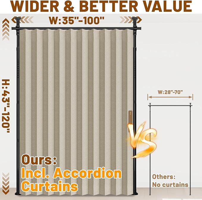 AJAZZ Room Divider Curtain (Cream White, W100 x L84 in,1 Panel)+ Curtain Rods No Drilling Adjustable Tension (H) 43-120×(W) 35-100 in, Heavy Duty Wall Divider for Apartment/Dorm