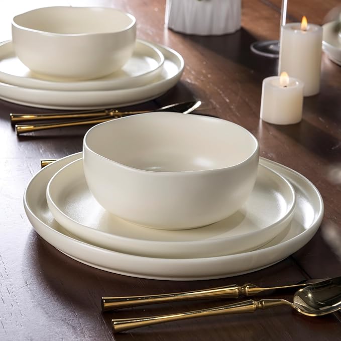 AmorArc Ceramic Dinnerware Sets, Wavy Rim Stoneware Plates and Bowls Sets,Dishwasher & Microwave & Oven Safe Dishes set, Service for 6 (18pc)