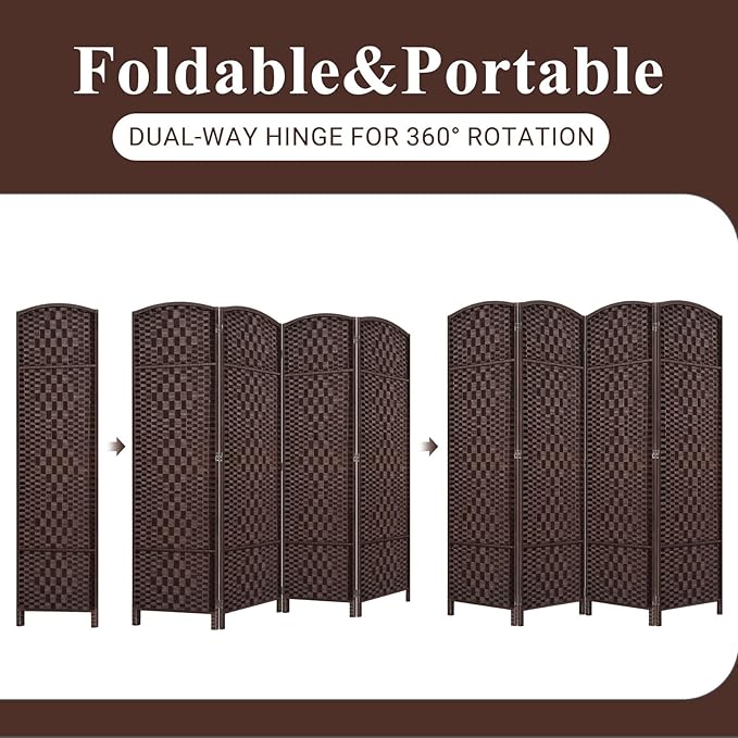 HALLYBEE Room Divider, Room Dividers and Folding Privacy Screens, 16in Privacy Screen, 4 Panel Temporary Wall Partitions, 6ft Space Separation Panel Screen, Brown
