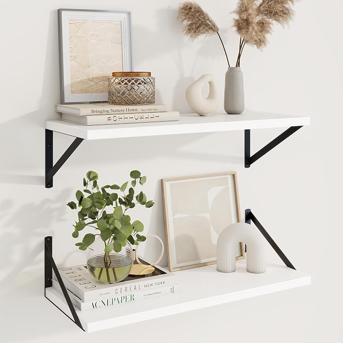 Axeman Deep Floating Shelves | 24 Inch White Wall Shelves Set of 2 | 10 Inch Deep Wood Floating Shelves for Wall | 24" W x 10" D White Shelves for Living Room Bathroom Kitchen